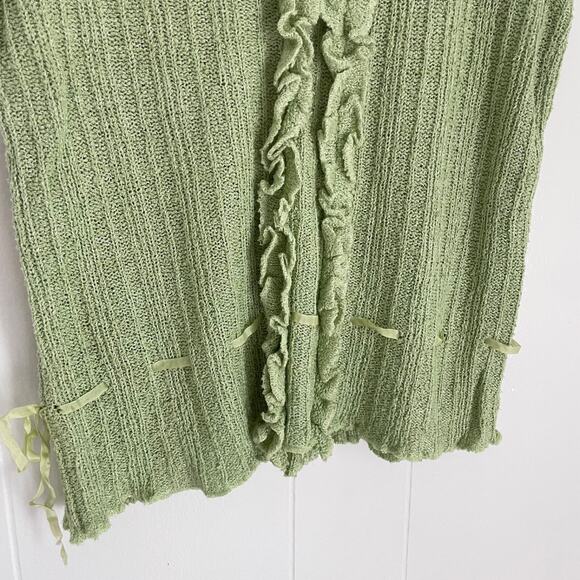 Kindred Spirit Ruffle Knit Vest M Green Silk Linen Cottagecore Fairycore Tank - Picture 3 of 10